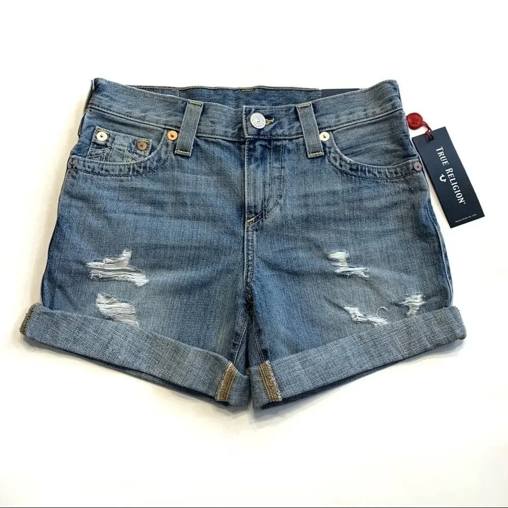 True Religion Jayde Distressed Denim Shorts 24